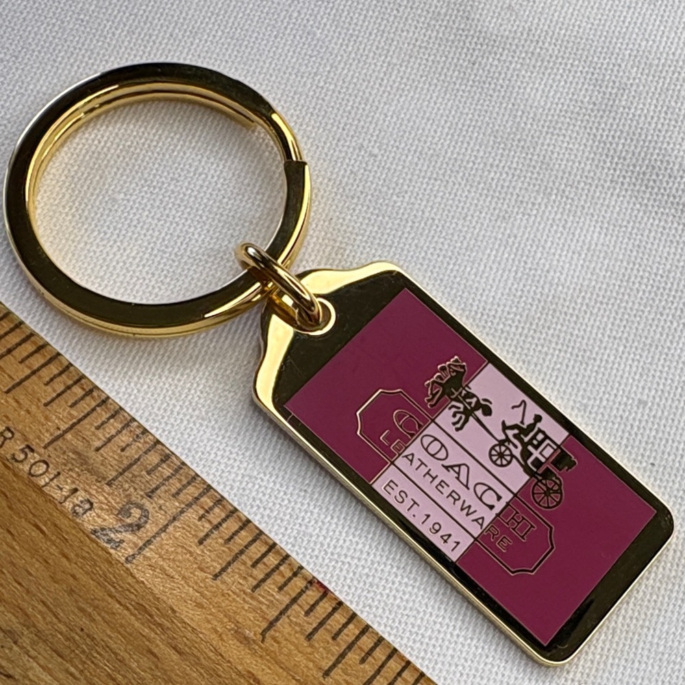 Coach Pink and Gold Enamel Key Tag keychain - Picture 2 of 4